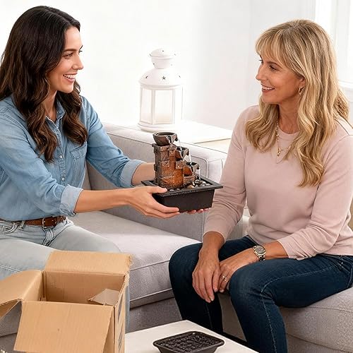 Miniatura 7 de GOSSI Home Décor Imitation 3-Tier Stone Wall Tabletop Fountain Many Natural River Rock Office Relaxing Desktop Zen Waterfall Meditation Tabletop