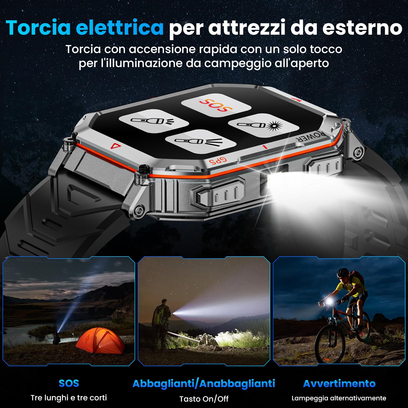 Orologio intelligente militare per uomini con GPS/bussola, assistente vocale GPT, display HD 2.01", chiamate Bluetooth, tracker fitness con modalità, compatibile con Android e iOS (Nero)