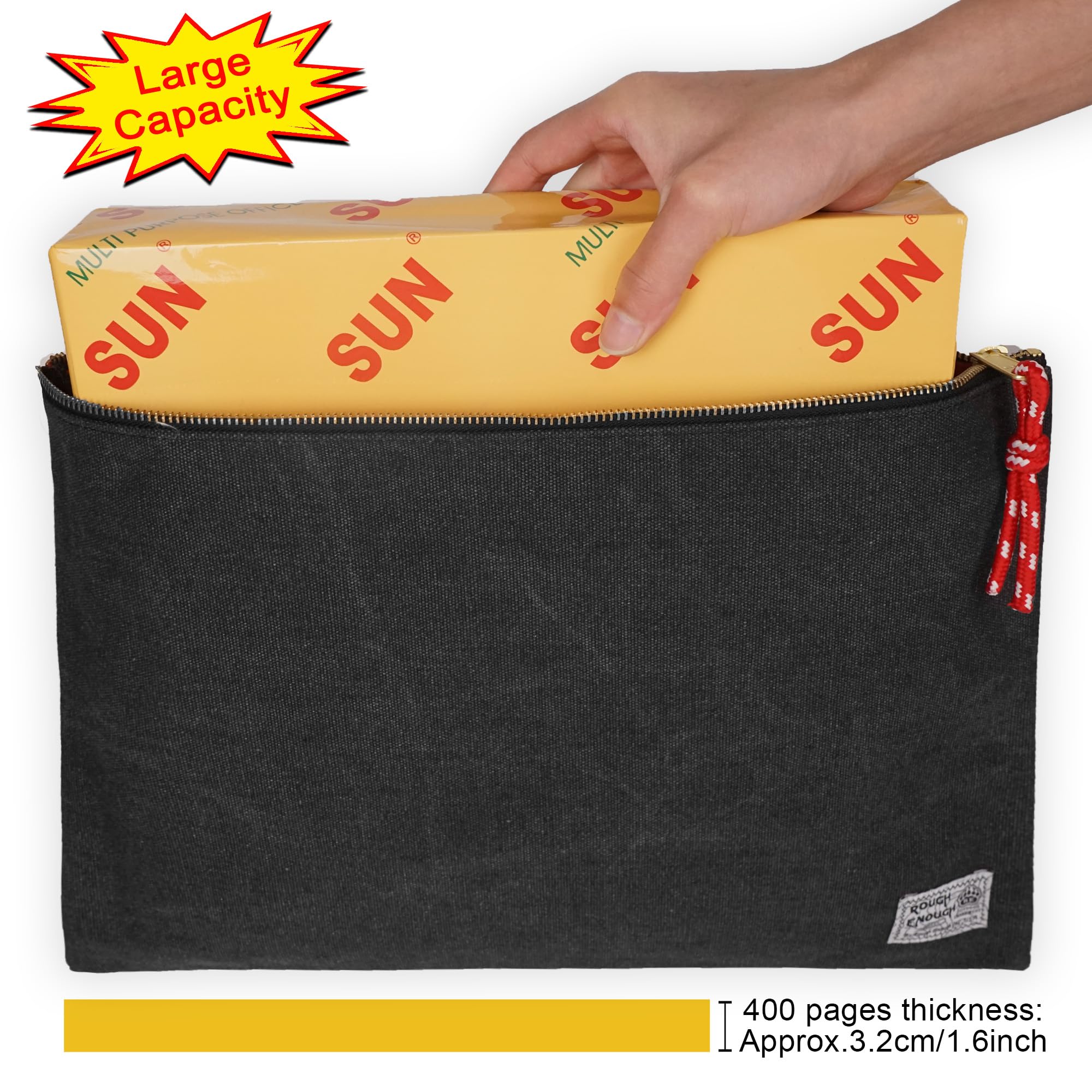 Rough Enough tela cerniera Storage borsa per documenti A4 a documenti cartella cartelle per deposito per ufficio scuola documenti file porta progetto tasche archiviato Profile organizer Black.
