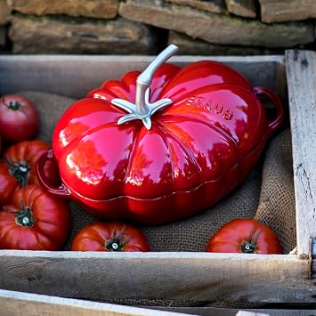 STAUB Cast Iron 3-quart Tomato Cocotte, Dutch Oven, Made in France, Cherry
