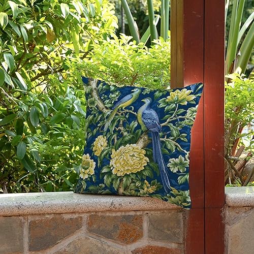Miniatura 6 de Chinoiserie - Juego de 2 almohadas impermeables para jardín, diseño imperial, pavo real, verde, para exteriores, diseño chinoiserie, flores,