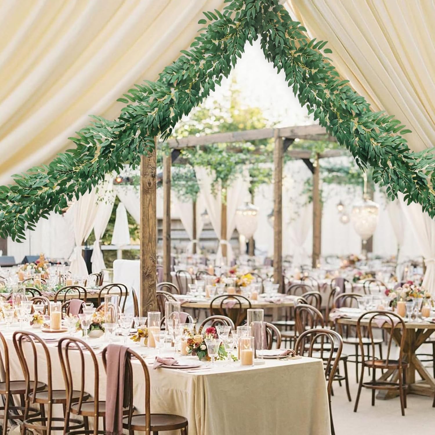 mizii 5 Packs 390" Artificial Vines Willows Garland Fake Vine Italian Ruscus Silk Green Leaves Faux Plants Greenery Decoration for Bedroom Room Wall Party Table Centerpieces Wedding Arch Decor