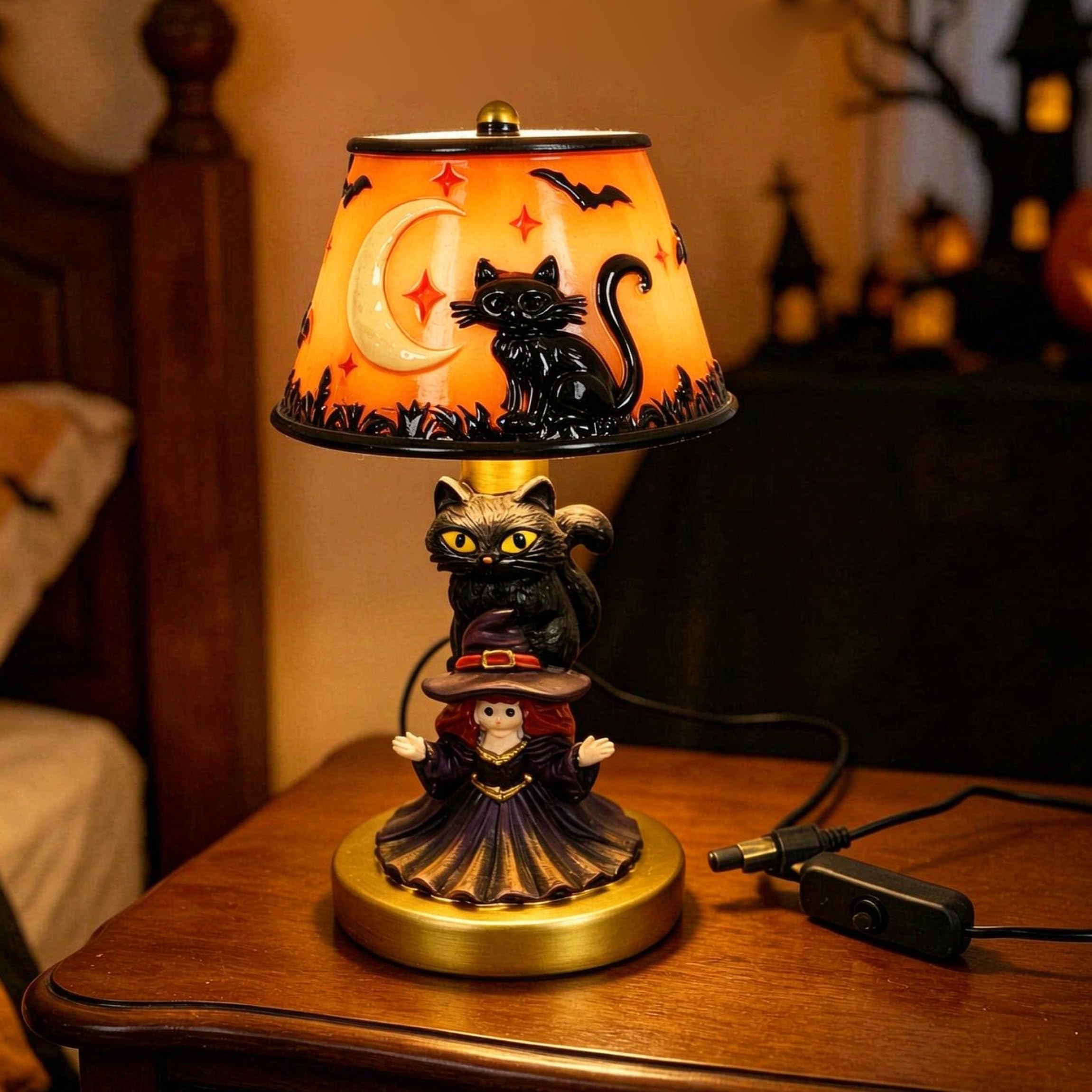 Lampade da tavolo, lampada da tavolo di Halloween, bagliore caldo, strega gotica, 5, 5 pollici