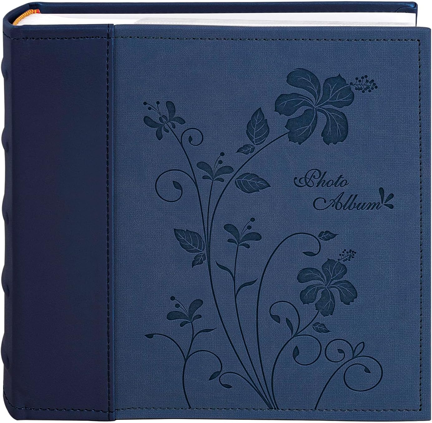 Golden State Art,Faux Leather Photo Album Hold 200 4x6 Pictures with Memo Writing Space,Great for Wedding Family Holidays(Color:Dark Blue)