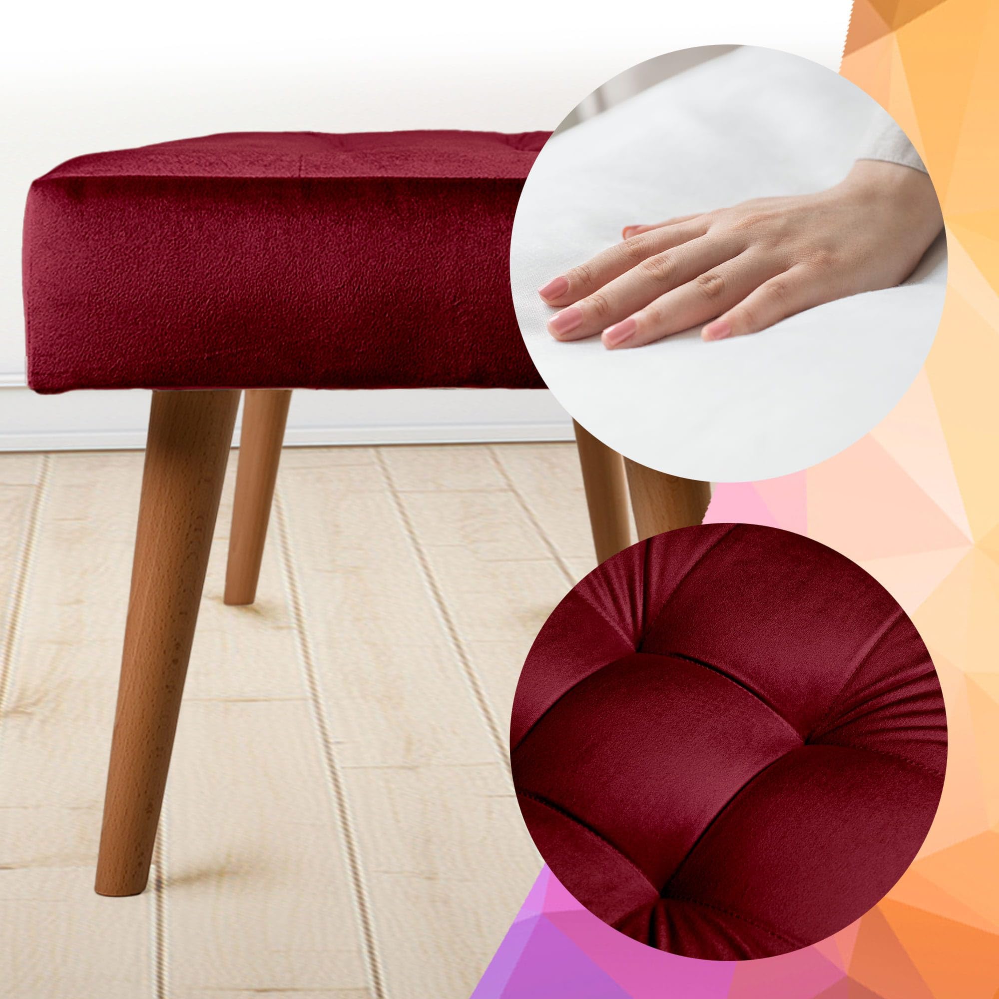 MG Design Polsterbank 45 × 120 cm in Rot – massives Holzgestell, weich gepolstert, samtig-weiche, fein & dichte Oberfläche, pflegeleicht – für Wohnzimmer, Schlafzimmer & Flur