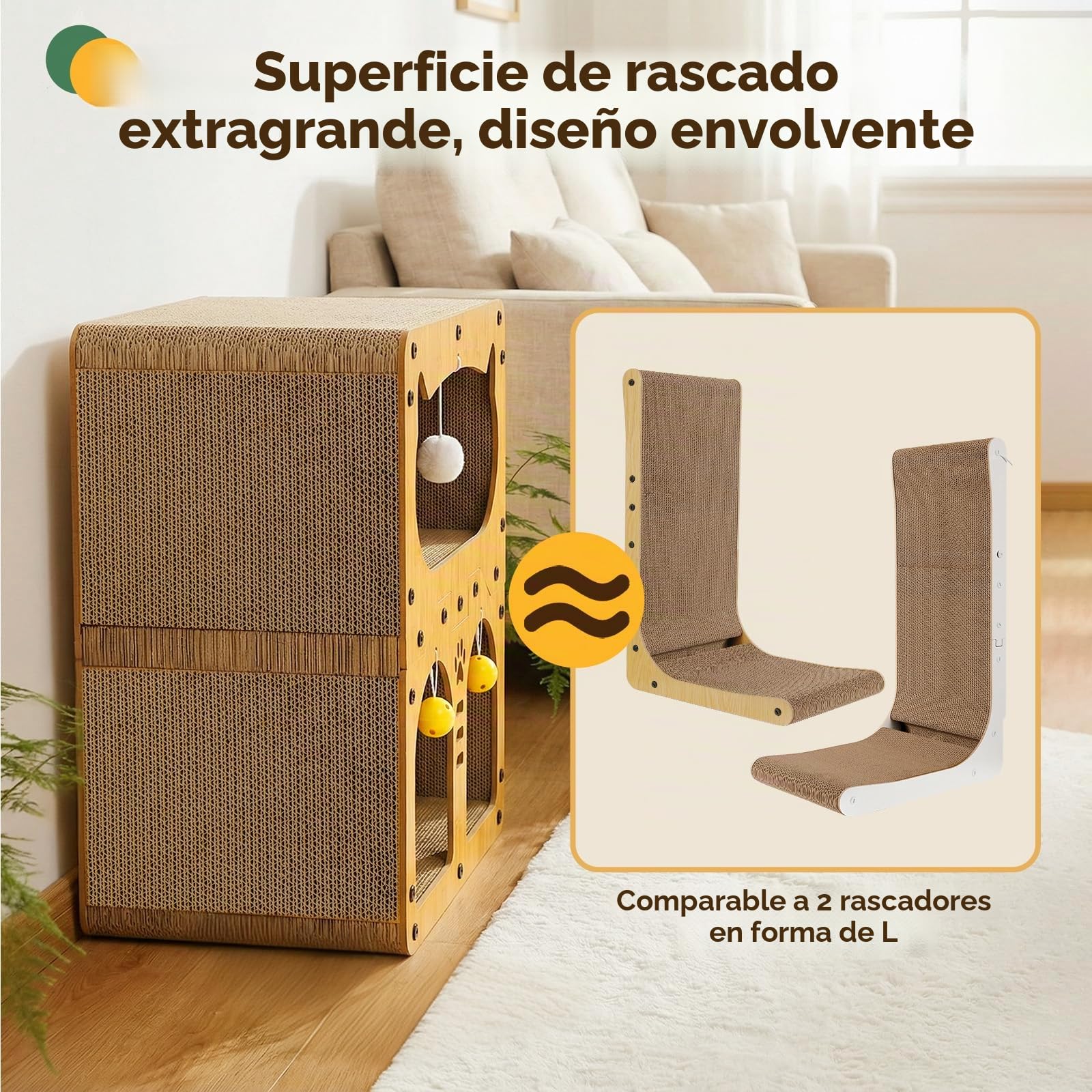 Gimars Rascador para Gatos Doble Capa XL 51 x 43 x 28,5 cm, Rascador de Cartón Vertical y Casa para Gatos, para Rascar, Esconderse y Descansar, Soporta 20 kg, Requiere Montaje Manual (37 Tornillos)