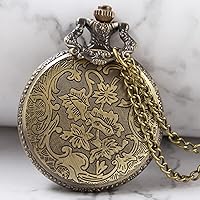 Vista 4 de Whodoit Reloj de bolsillo de cuarzo para hombre, ojos verdes, forma de caja redonda, collar de bolsillo