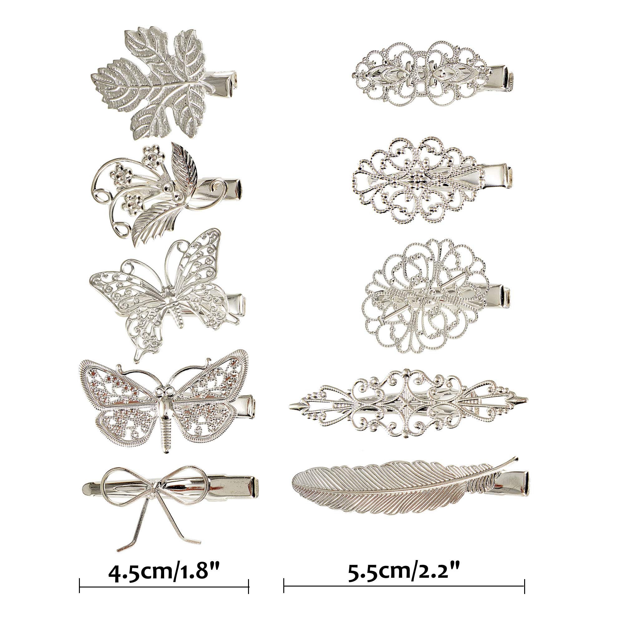 Paquete de 30/15 pares de pinzas para el pelo de cocodrilo plateado retro vintage de metal plateado pasadores Bobby pasadores hoja flor mariposa accesorios para mujeres niñas 5