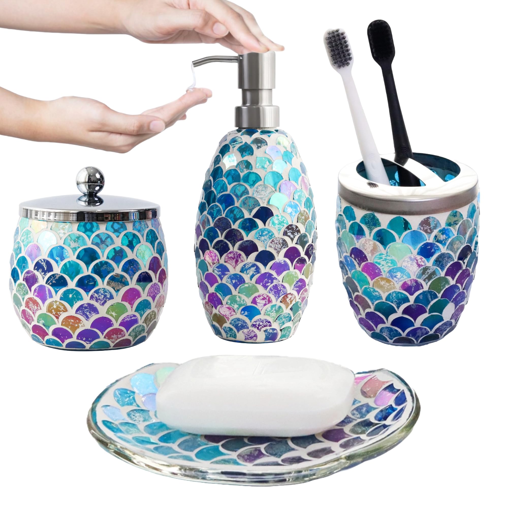 Amazon.com: Escenzy Mermaid Bathroom Accessories Sets 4 Pcs