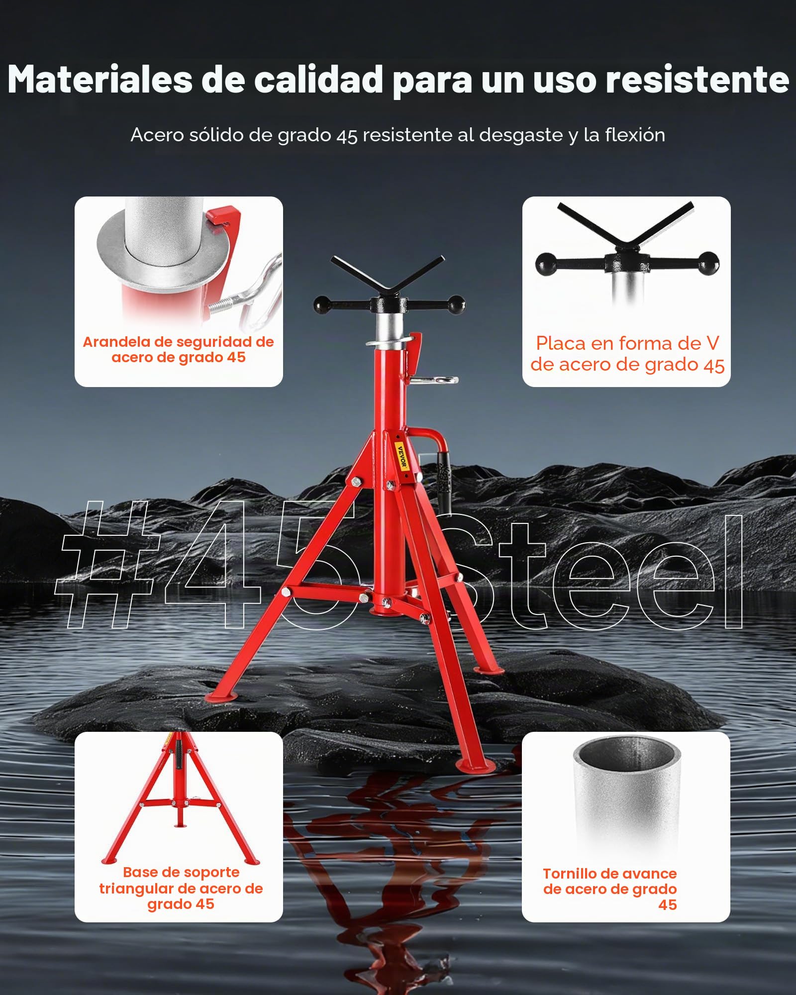 Mophorn Soporte de Tubo Alto con Cabeza en V Plegable Capacidad de Tubo 30 cm, Altura 71-132 cm Capacidad: 4500lbs