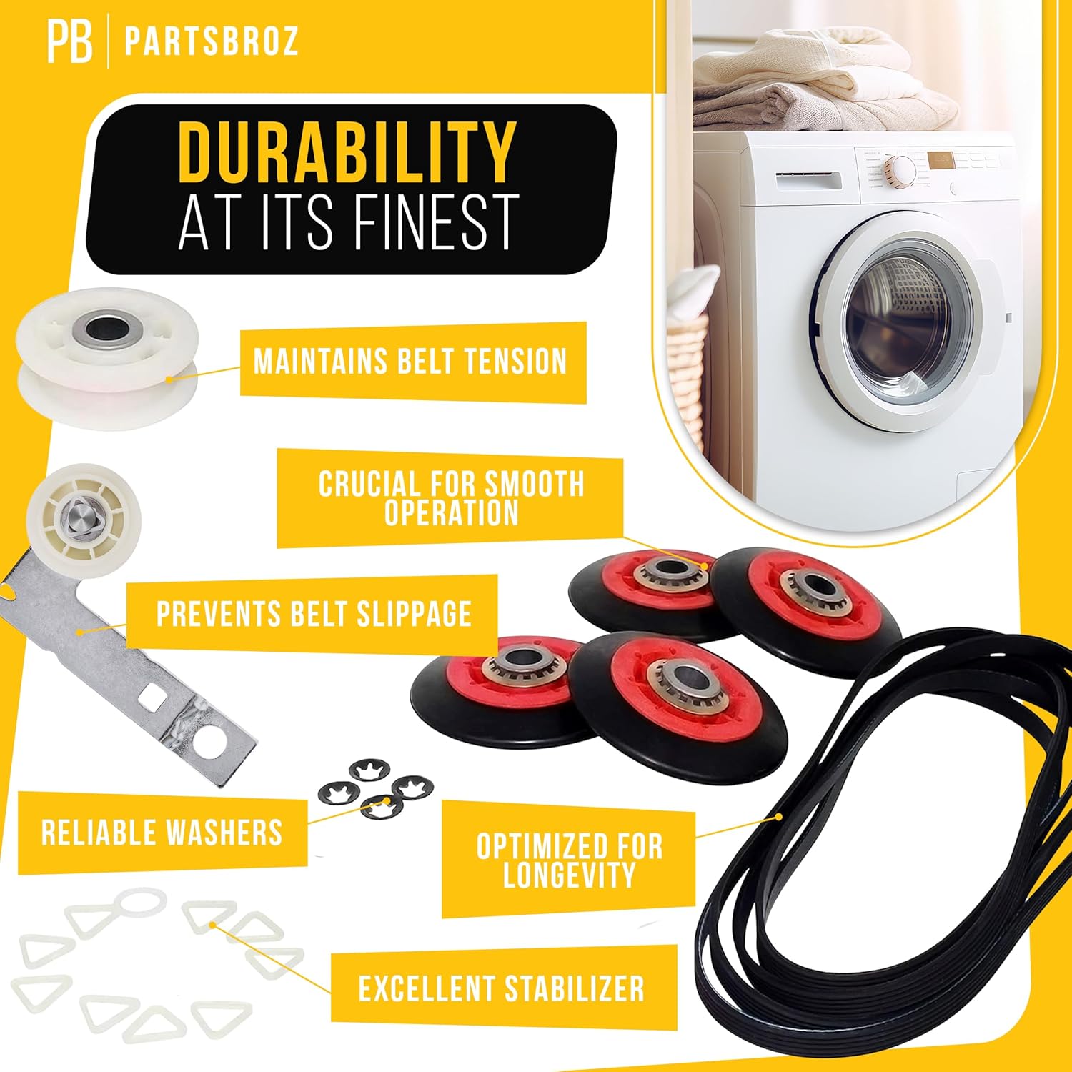 PartsBroz 4392067 Dryer Repair Kit & W10837240 Idler Pulley for Whirlpool Cabrio Dryer Parts Duet, Maytag Bravos XL, Kenmore Elite 661570V Belt W10314173 WPW10314173 Drum Roller, 279640 Pulley