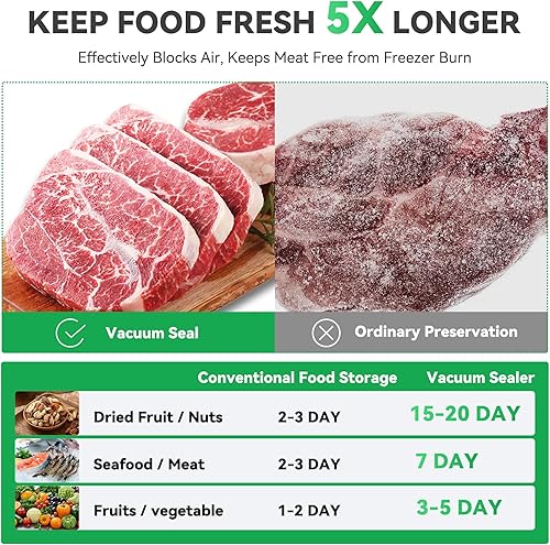 Miniatura 4 de Máquina selladora al vacío de alimentos, succión fuerte de 62 KPA, modos secohúmedo, 10 bolsas de sellado al vacío para alimentos, temporizador