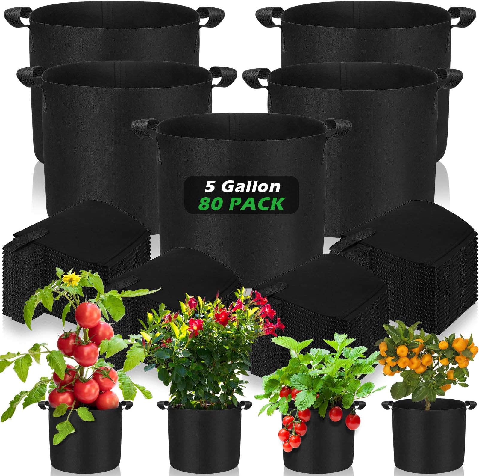 Mumufy 80 Pack 3 Gallon Grow Bag Plant Pots Bulk Heavy