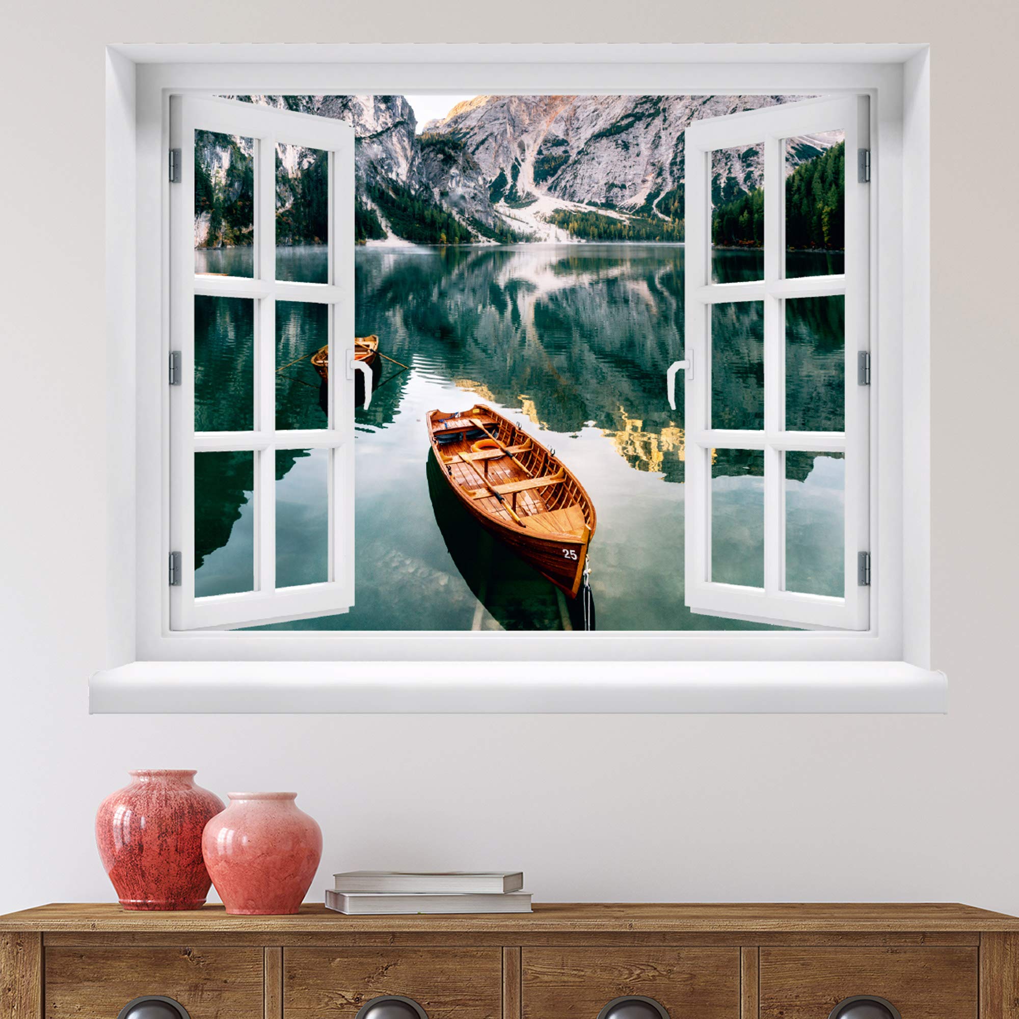Wall Sticker - Window with View of Mountain Lake 80 x 62 cm - Wall Sticker, Motif: Mountain Lake - Image 3