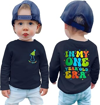First Birthday Shirt Baby Boys One Year Old Tops 1st Birthday T-Shirt Cotton Long Sleeve Clothes Outfit