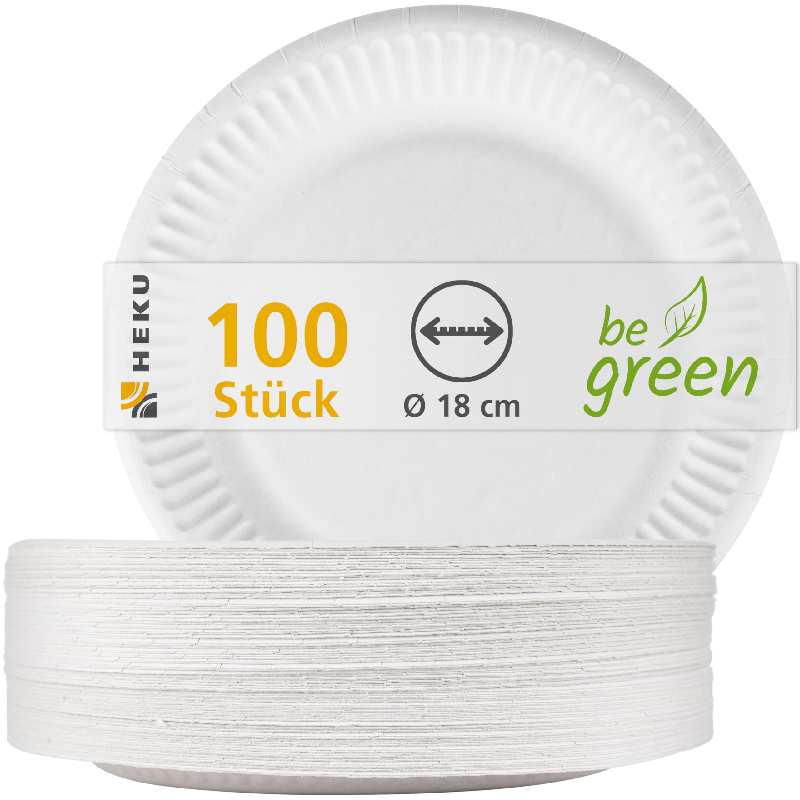 Heku Paper Plates, White, Round, Diameter Fresh Fibre, Ø 18cm