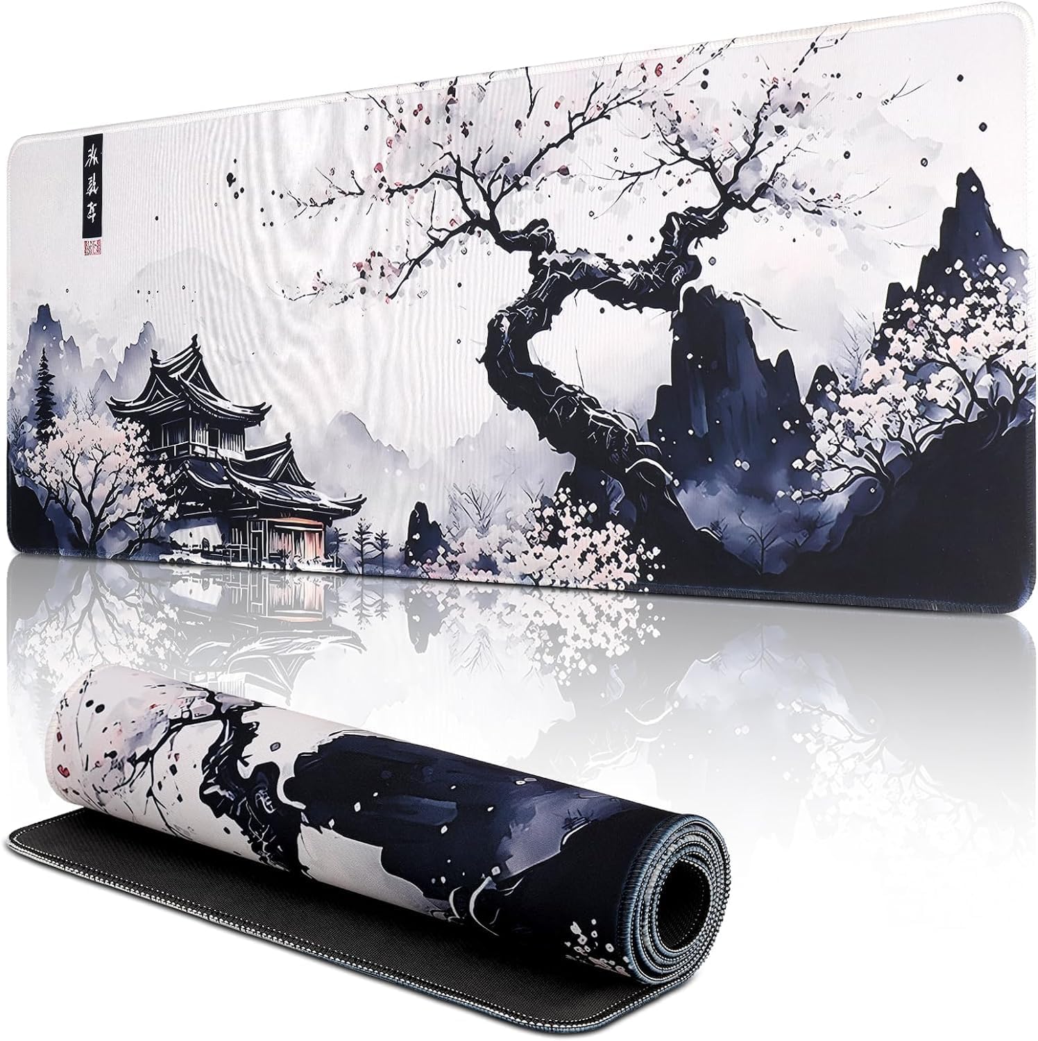 Mis.Moon Japanische Weiße Mauspad, Mauspad XXL 80x30CM Gaming, Große Kirschblüte Schreibtisch Matte, Anime Gaming Tastatur Matte, Großer Erweiterter Schreibtisch Schutz Für Home Office