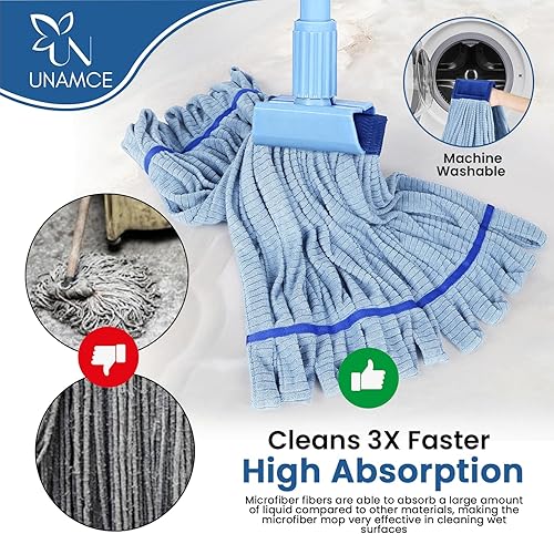 Miniatura 8 de Paquete de 2 cabezales de trapeador de microfibra resistentes de repuesto, resistente, azul, lavable a máquina, extra absorbente, extra grande, para