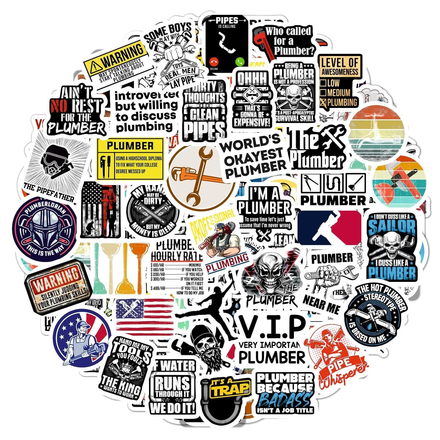 Titu Ki Baatein 50Pcs Funny Plumbing Stickers for Hard Hat - Plumber Gifts for Men, Plumber Stickers, Plumber Gag Gift, Hard Hat Stickers for Men