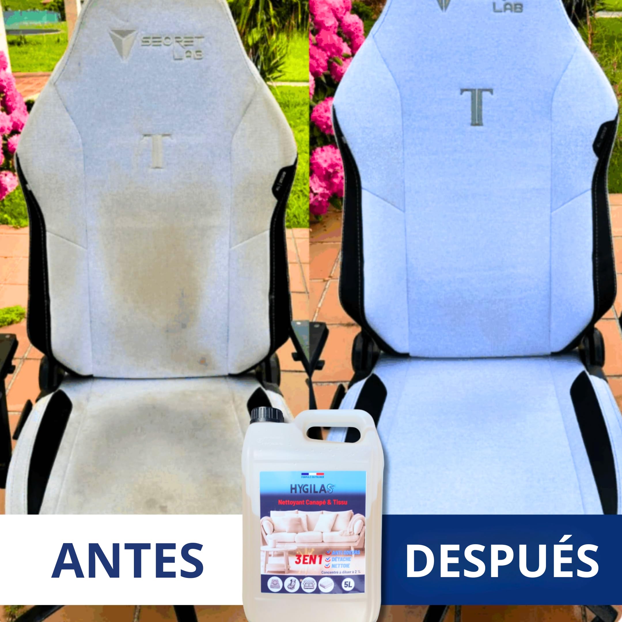 HYGILAS Limpiador Tapicerías Sofá 5L Profesional | Ultra Concentrado (500L) | Elimina Manchas y Olores | Compatible Inyector Extractor, Alfombras y Asientos Coche
