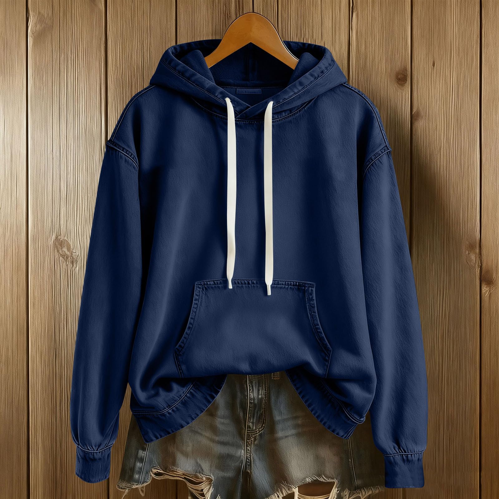 Generico Felpa Leggera Donna Felpa in Cotone Tinta Unita Caldo e Morbido Felpe Sportiva con Cappuccio Pullover da Invernale con Coulisse Classico e Comodo Sweatshirt Leggero per Fitness Jogging