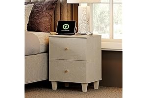 Modern Beige Nightstand with Storage and Charging Station