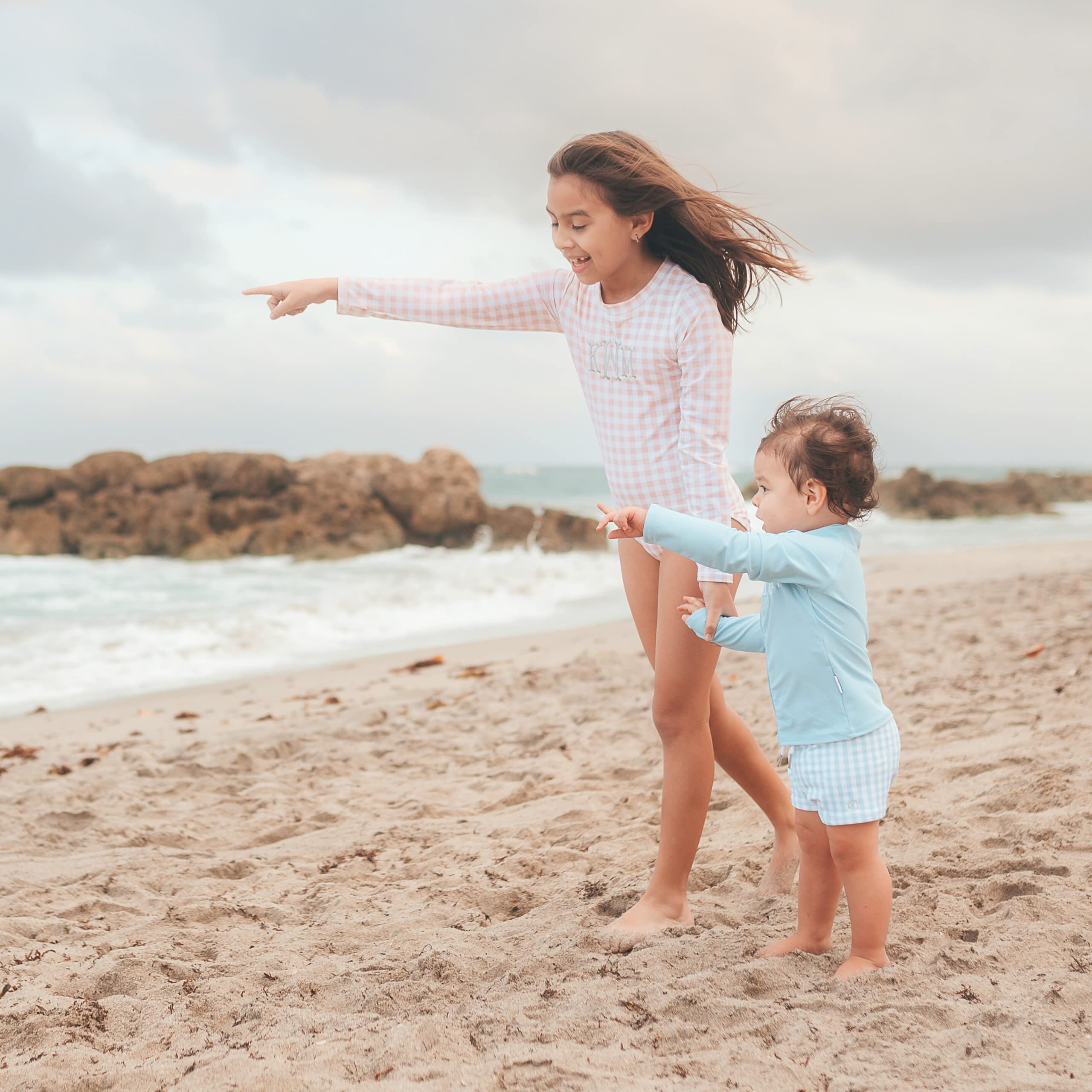 SwimZip Shorties - UPF 50+ Swim Shorts - Baby, Toddler, and Kids - Boys or Girls Blue Gingham