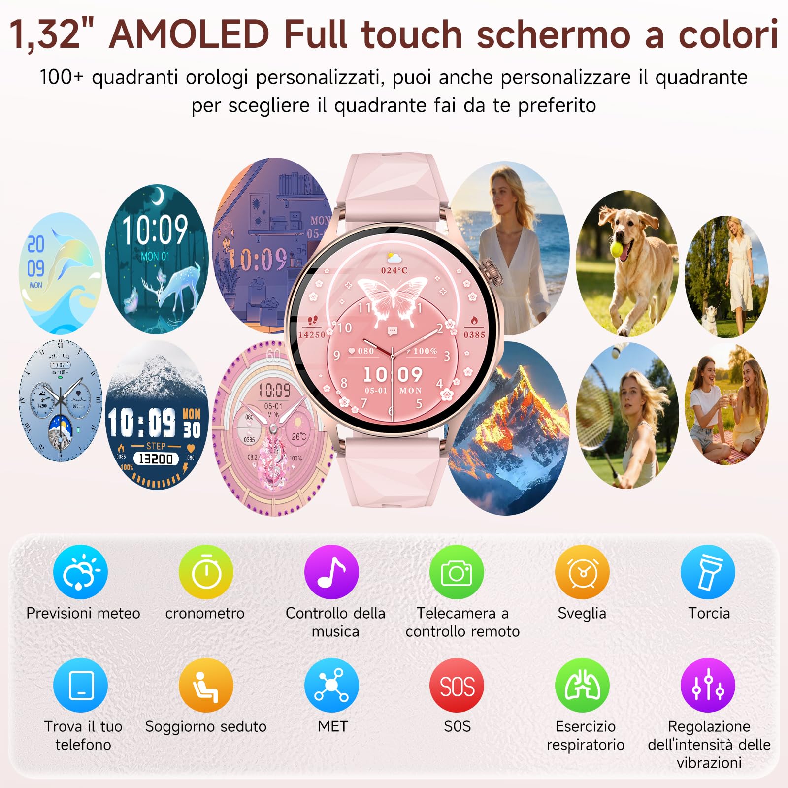 2026 Nuovo Smartwatch Donna con ECG/HRV/Acido Urico/Lipidi,1.32" AMOLED Orologio con 24H Chiamate, Pressione Sanguigna, Salute femminile, Cardiofrequenzimetro, Sonno, SOS, Fitness Watch Android e iOS