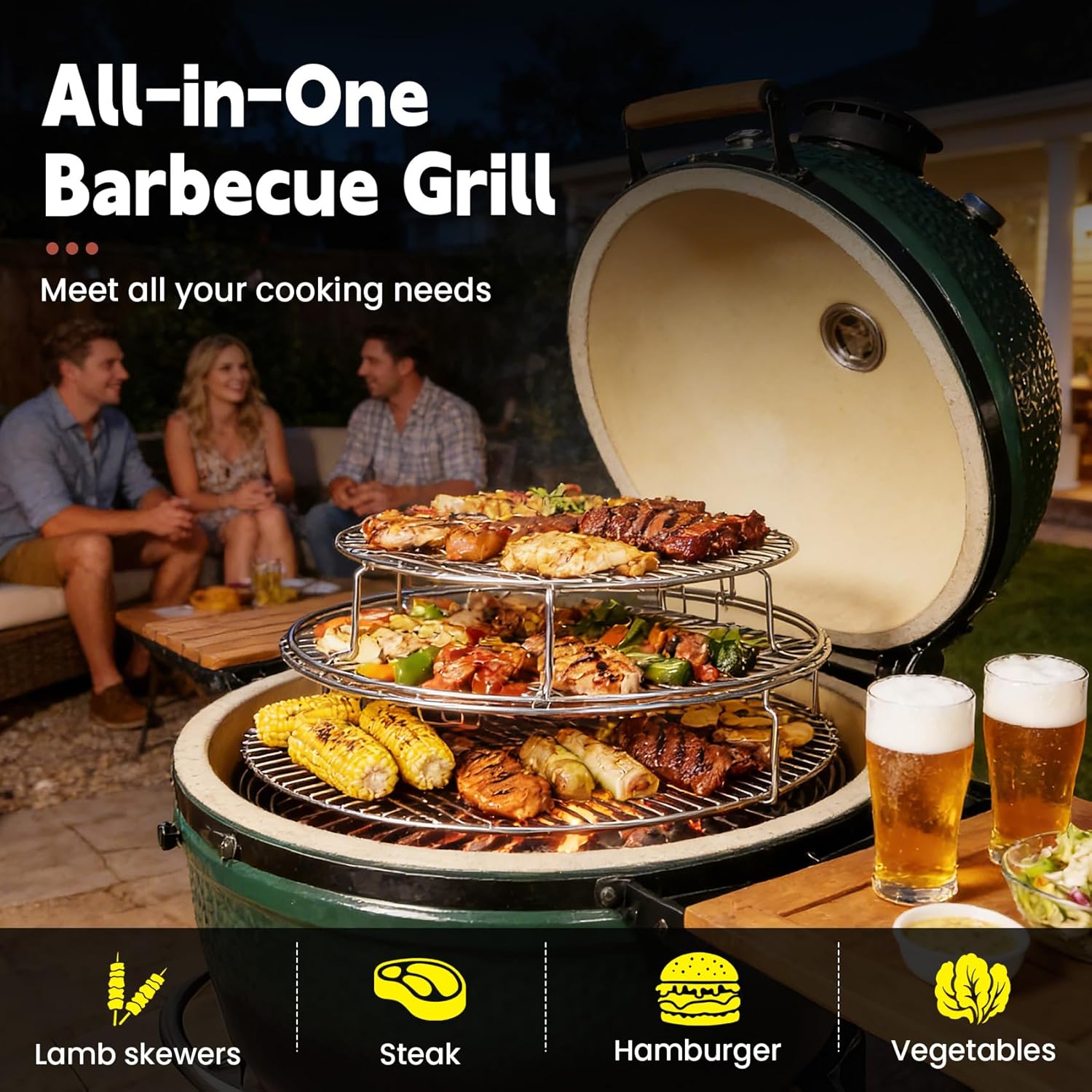 5 Piece Replacement Kit for Big Green Egg Large,BBQ Expander Rack Kit,Eggspander Rack for BGE 5 Piece Kit ConvEggtor Basket with Removable Cooking System