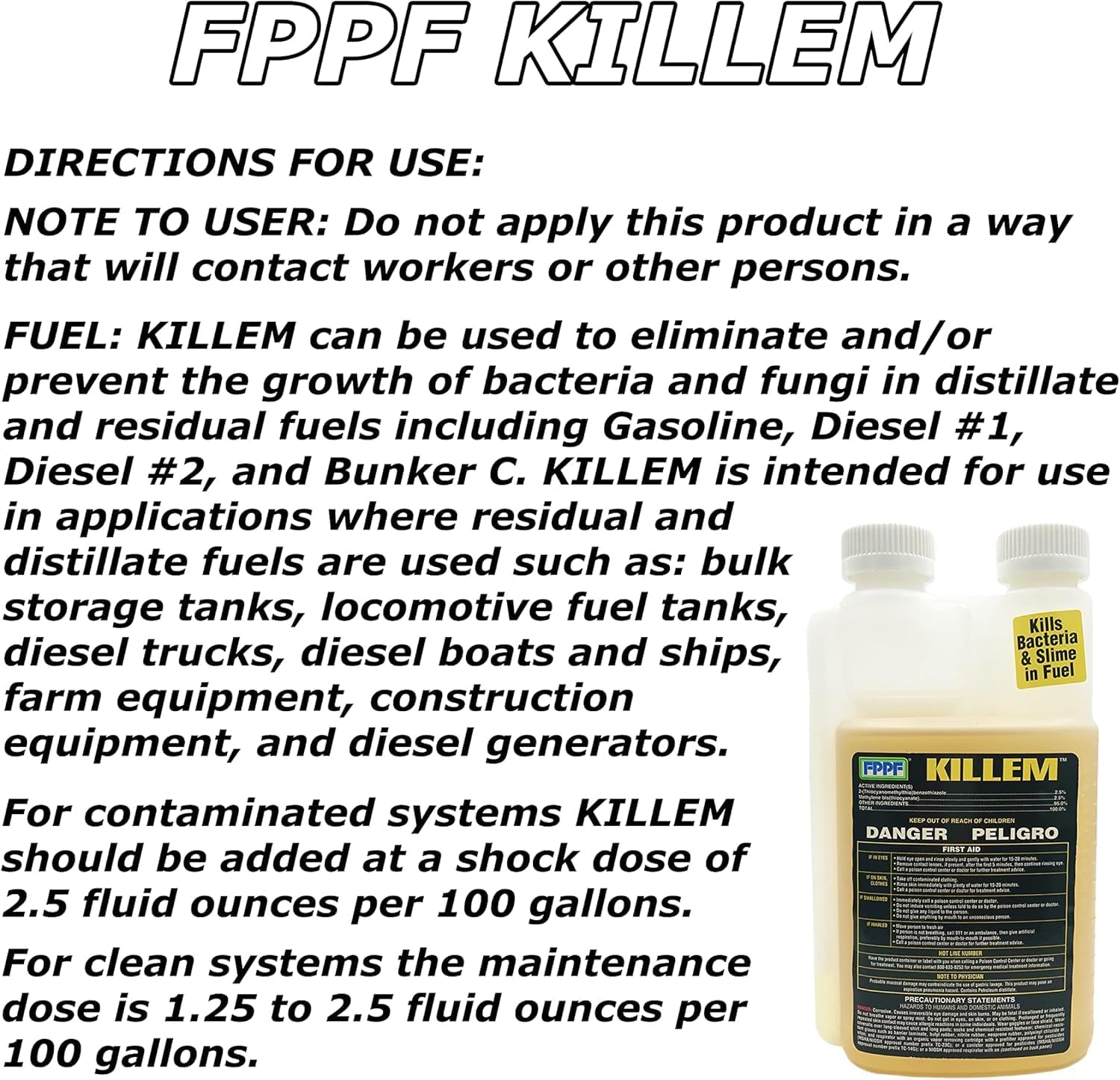 KILLEM - EPA Registered Fuel Oil Biocide for Bacteria Control, 16 oz (Pack of 2)