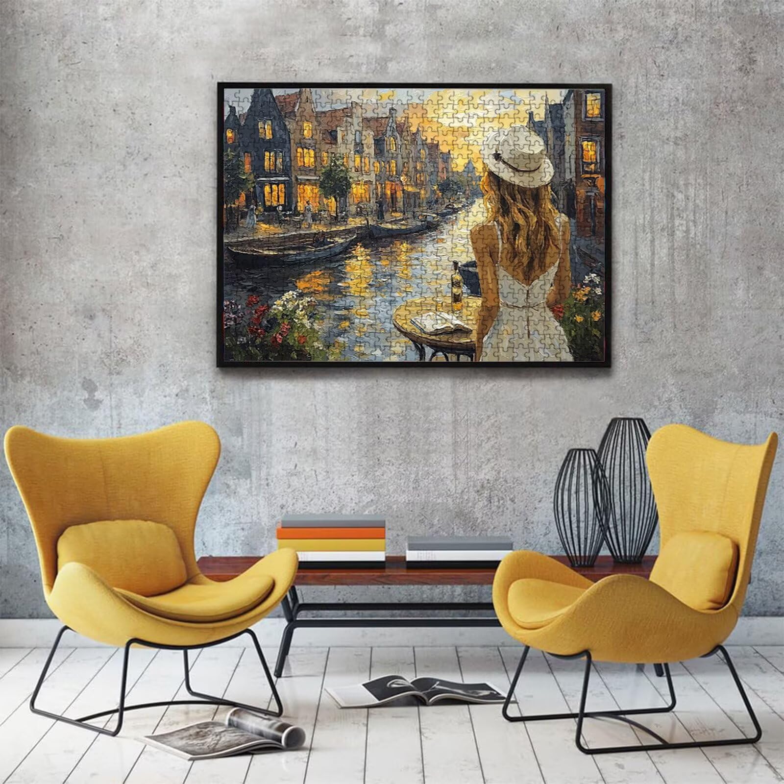 Puzzle 1000 elementów, puzzle 1000 elementów dla dorosłych, trudne puzzle, druk w wysokiej rozdzielczości i jasne kolory, abstrakcyjne drewniane puzzle miasto(2) z wykwintnym pudełkiem do pakowania