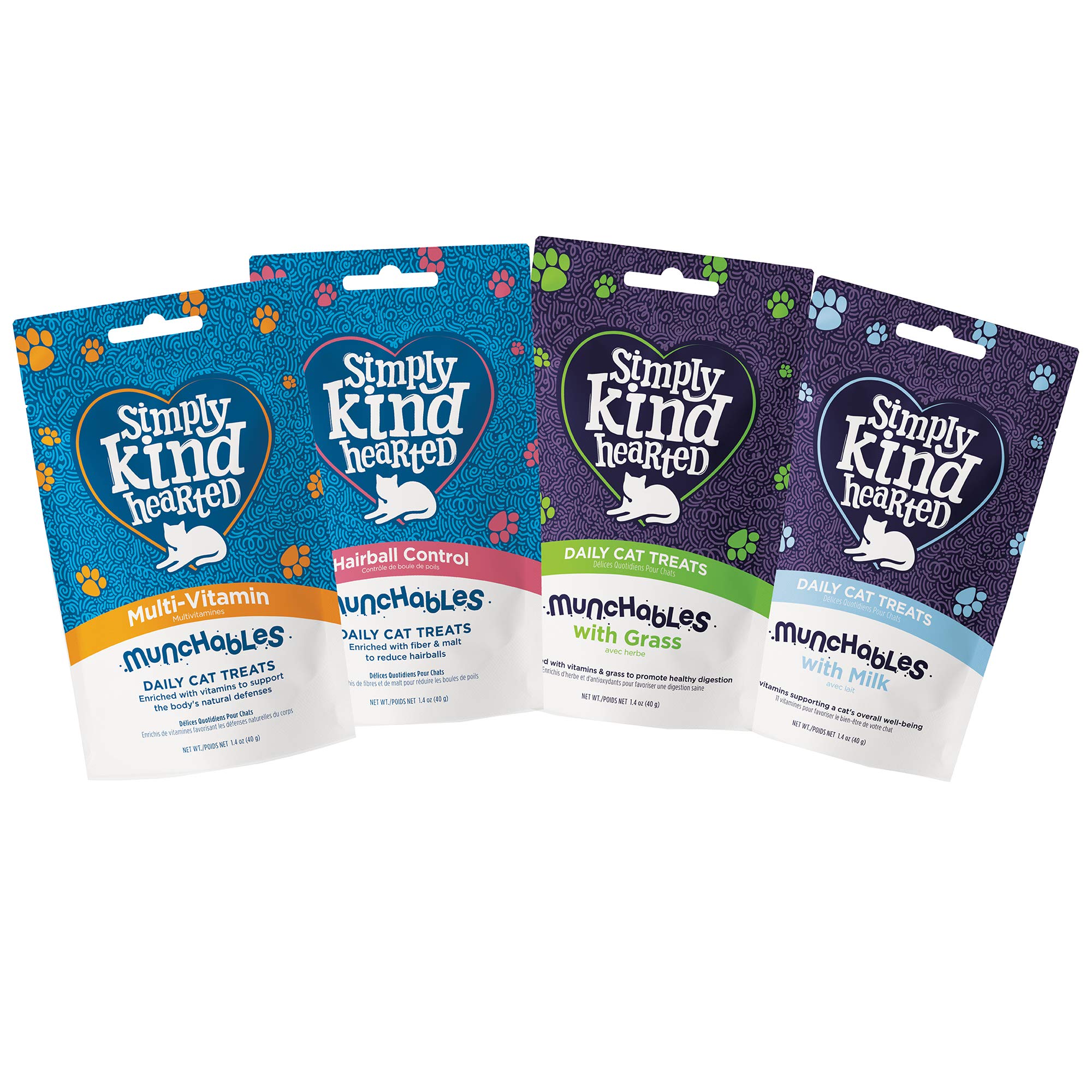 Simply Kind Hearted Munchables Variety-Mix - Daily Crunchy, Healthy and Tasty cat Treats - 4-Pack (4 x 1.4 oz)