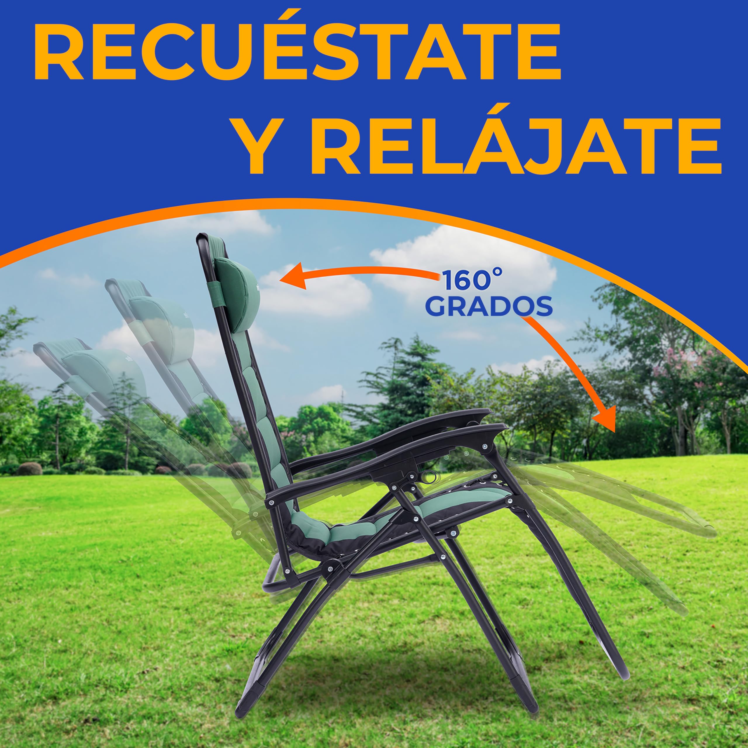 SereneLife Silla reclinable de Jardin, Patio, Tumbona, Acolchada, Bandeja Desmontable para portavasos, Exterior