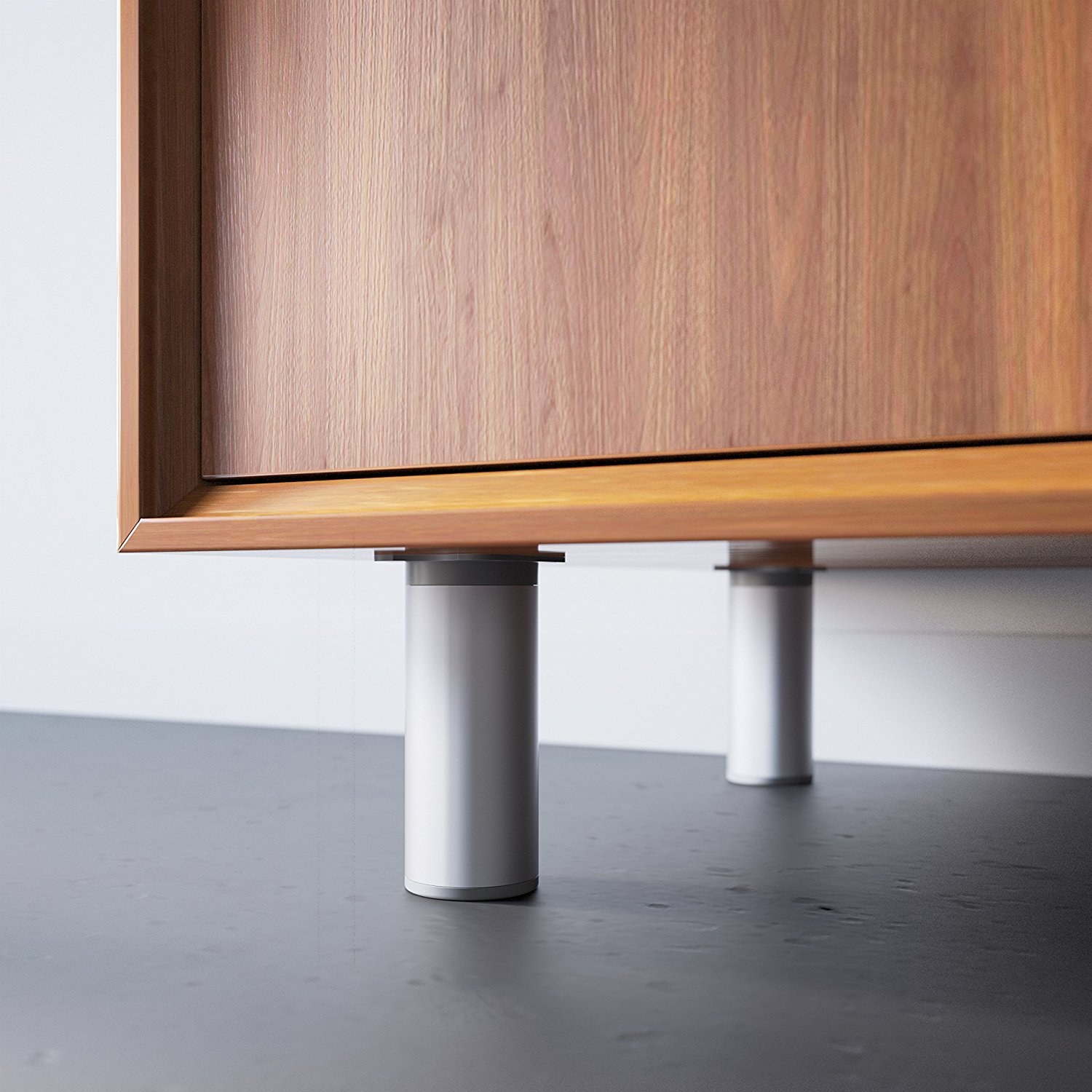 sossai® MFR1 Designer Furniture Feet Height Adjustable Set of 8 Round Profile Diameter 40 mm Colour: Aluminium Height: 80 mm (+20 mm) Wood Screws Included - Image 4