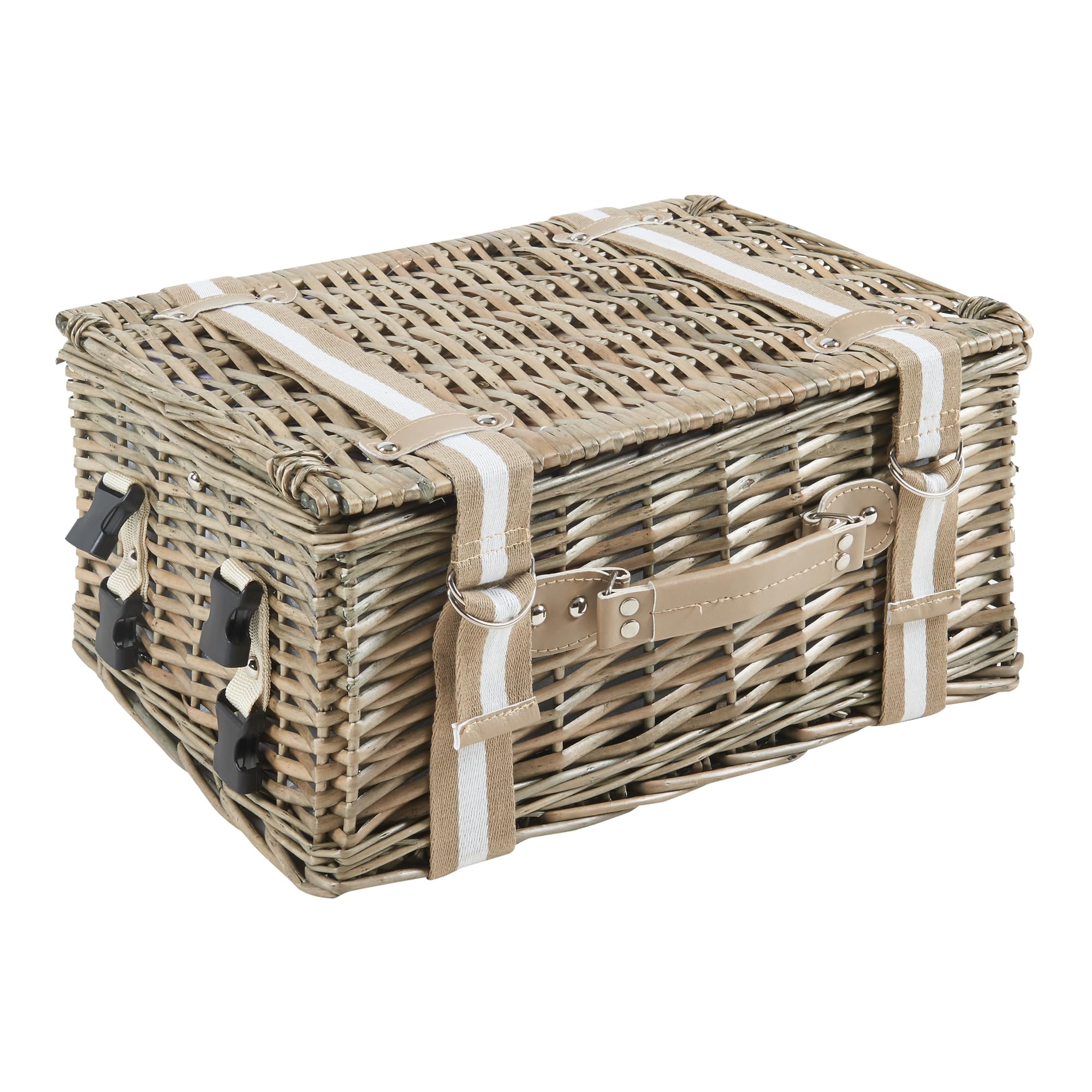 casa.pro Cestino Picnic per 2 Persone con Accessori Completi Valigetta Picnic in Vimini con Posate Piatti Bicchieri Coperta e Borsa Termica Design a Scacchi Bianco e Viola