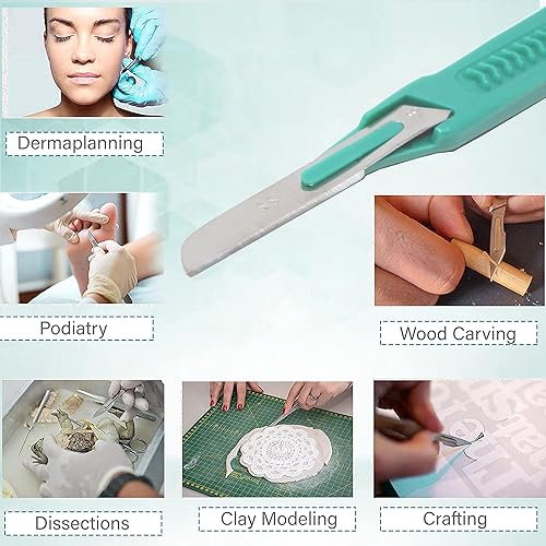 Miniatura 9 de Cuchillas desechables para bisturí #16 hechas de acero inoxidable templado, caja de 10 cuchillos estériles para bisturí con mango de plástico,