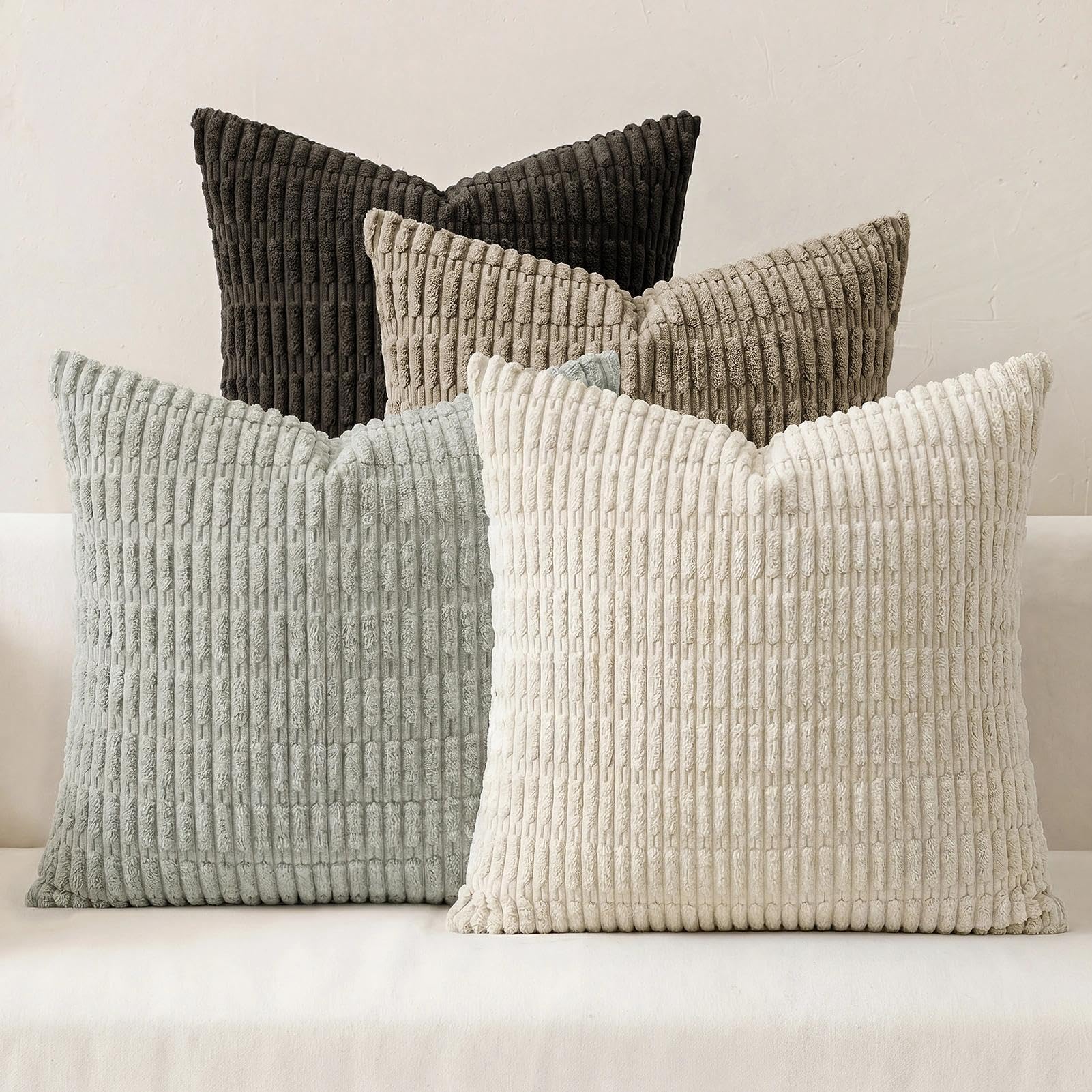 Softalker Corduroy Decorative Throw Pillow Covers Grey Brown