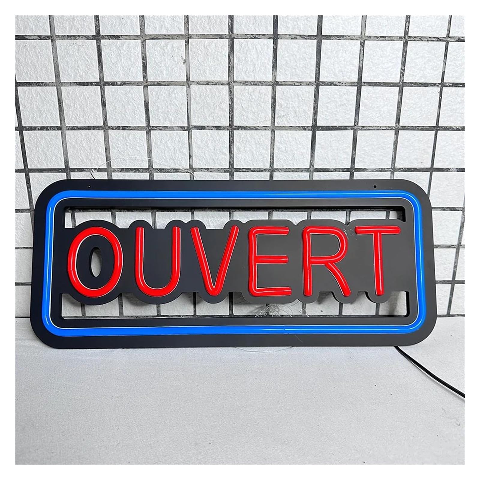 MENGE Néon Enseignes lumineuses Decor Enseigne Lumineuse Ouvert Au Néon, Bleu Et Rouge, Idéale Pour La Décoration D'un Bar Ou D'un Magasin, 20х48cm