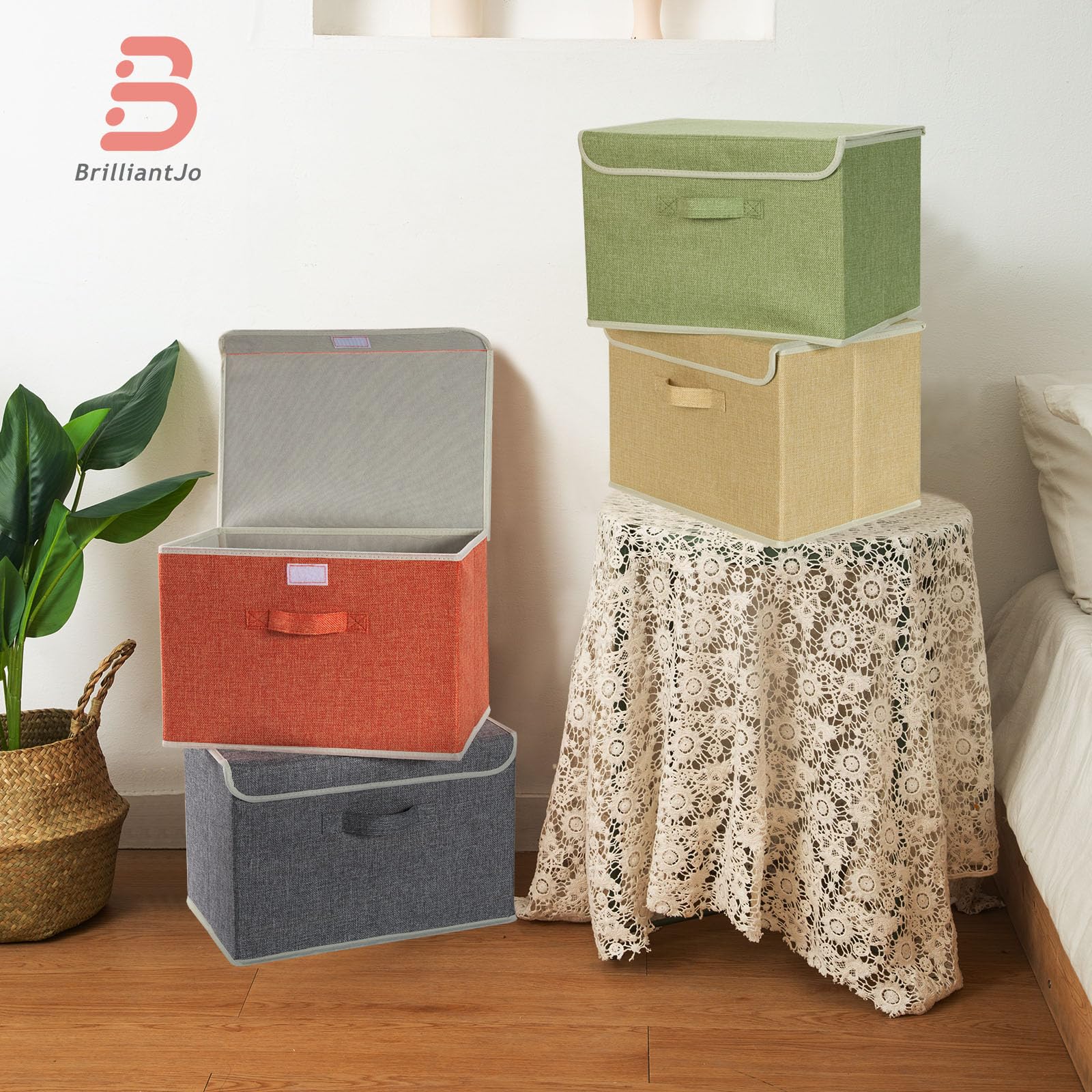 BrilliantJo Boîtes de Rangement avec Couvercles, Panier de Rangement Pliable pour Vêtements Jouets Livres Placard Chambre à Coucher Maison 38 * 25 * 25 cm 4x couleurs arc-en-ciel