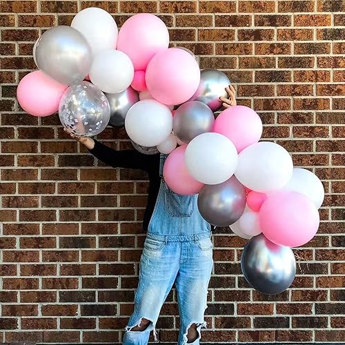 Miniatura 5 de Kit de arco de globos rosa y plateado, kit de guirnalda de globos de color rosa macarrón plateado metálico, globos de látex cromados y rosa pastel,