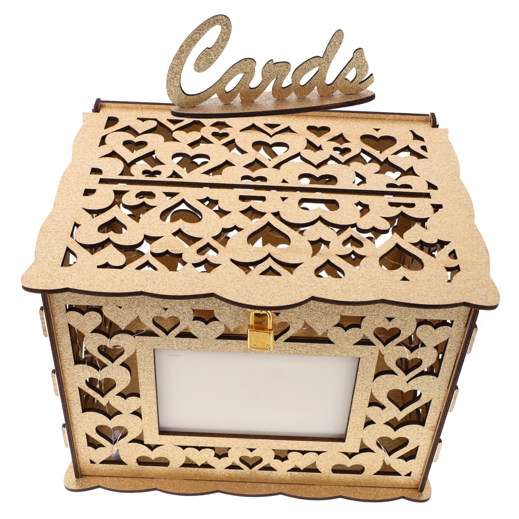 ABOOFAN Scatola Portabuste Matrimonio Raffinata e Multifunzione, in Legno e Metallo, Oro, Decorazione, per Ricevimento Nozze e Feste di Compleanno
