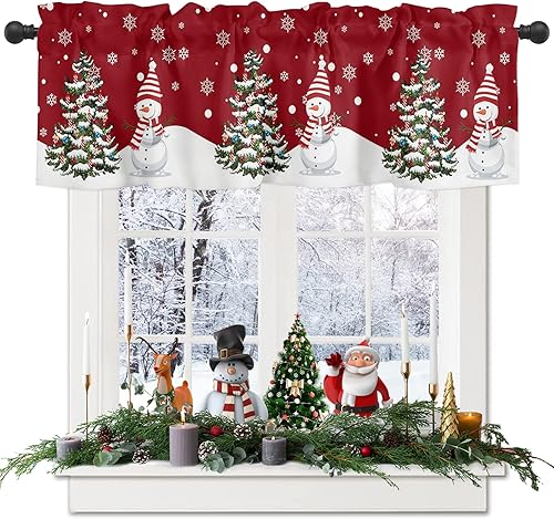 Miniatura 3 de Cortina de ventana con bolsillo para cortinero para cocina, cortinas de panel de árbol de acebo de Navidad, muñeco de nieve para dormitorio, ventana