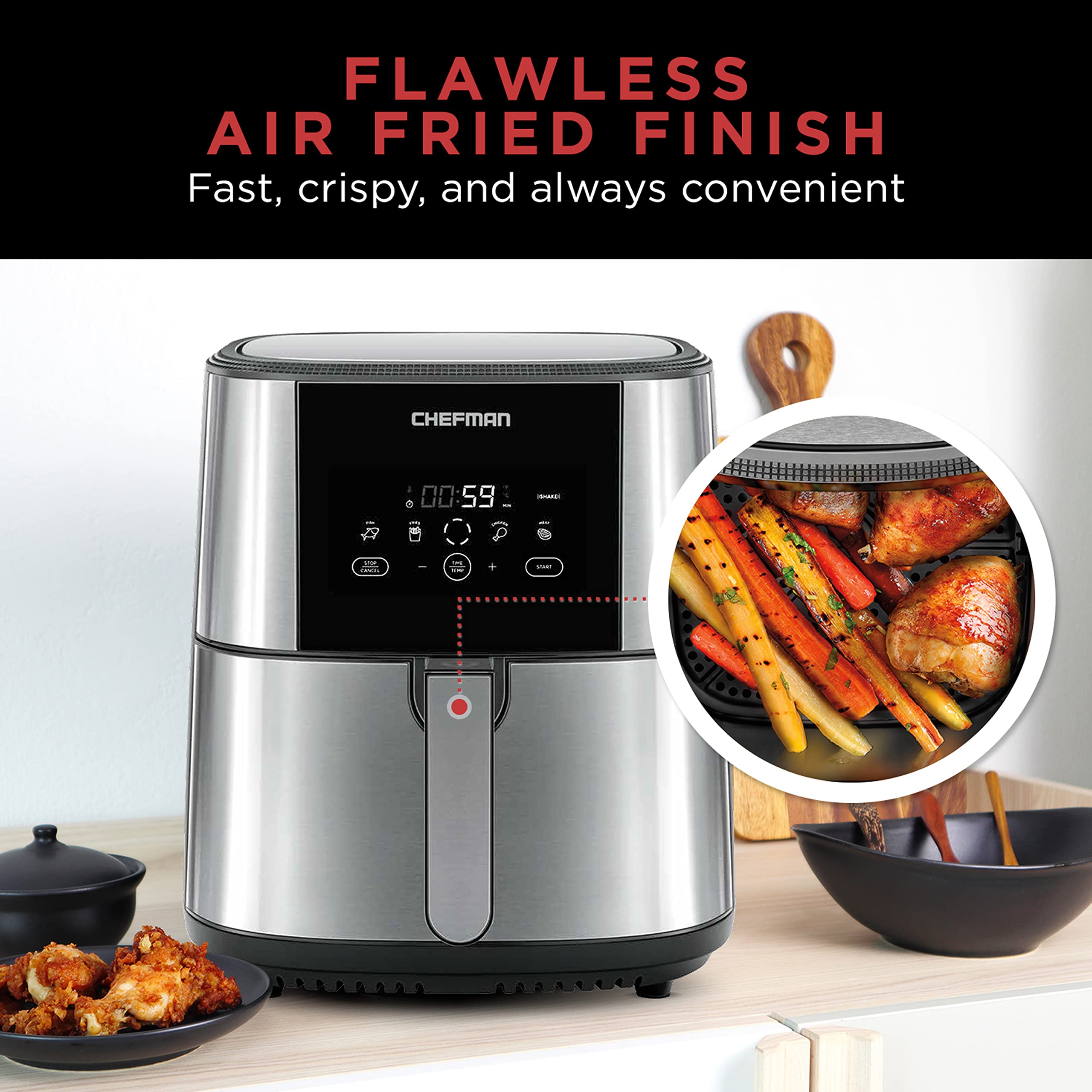CHEFMAN Large Air Fryer Max XL 8 Qt, Healthy Cooking, User Friendly, Nonstick Stainless Steel