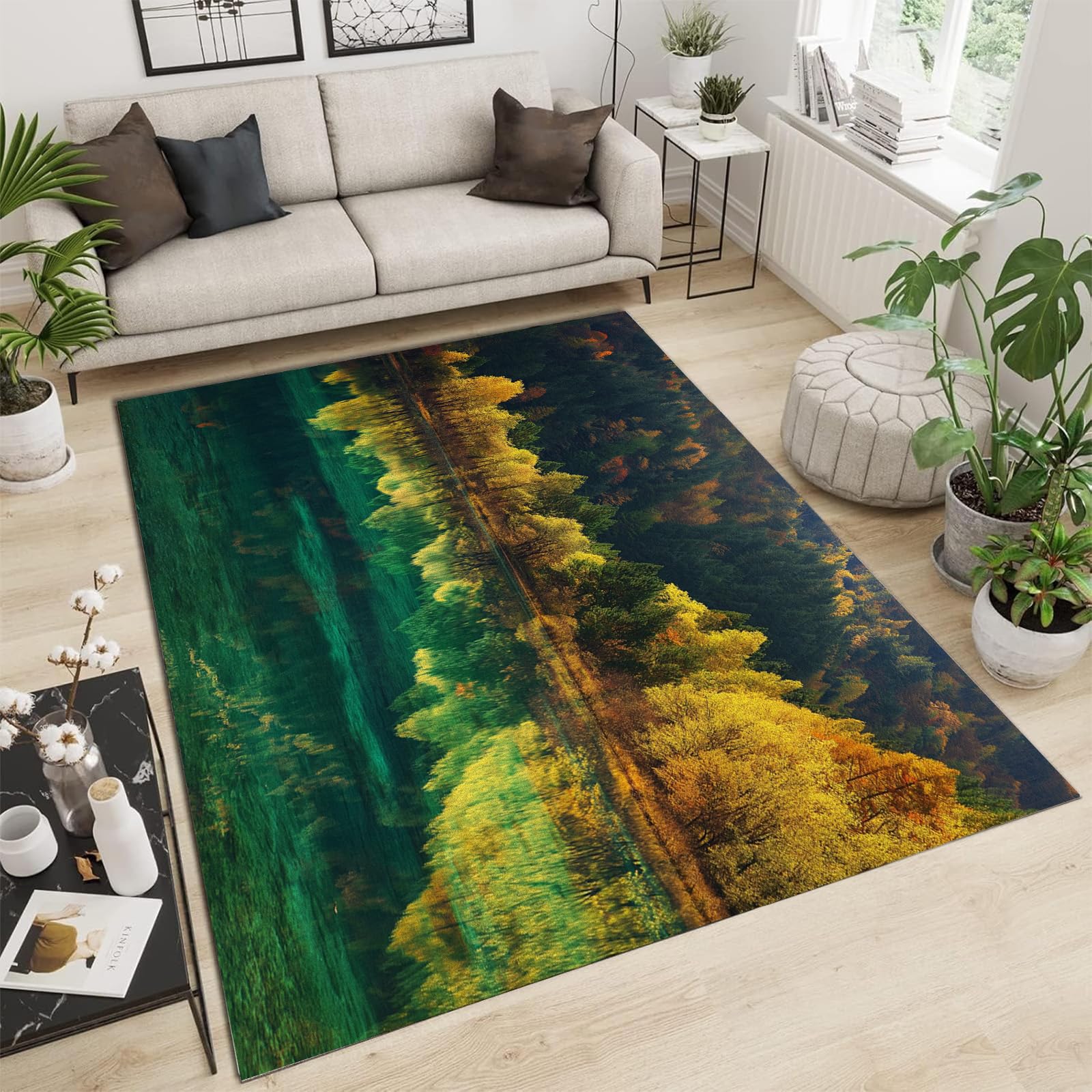 Tapis forêt d'automne moderne 150x210 cm pour salon élégant