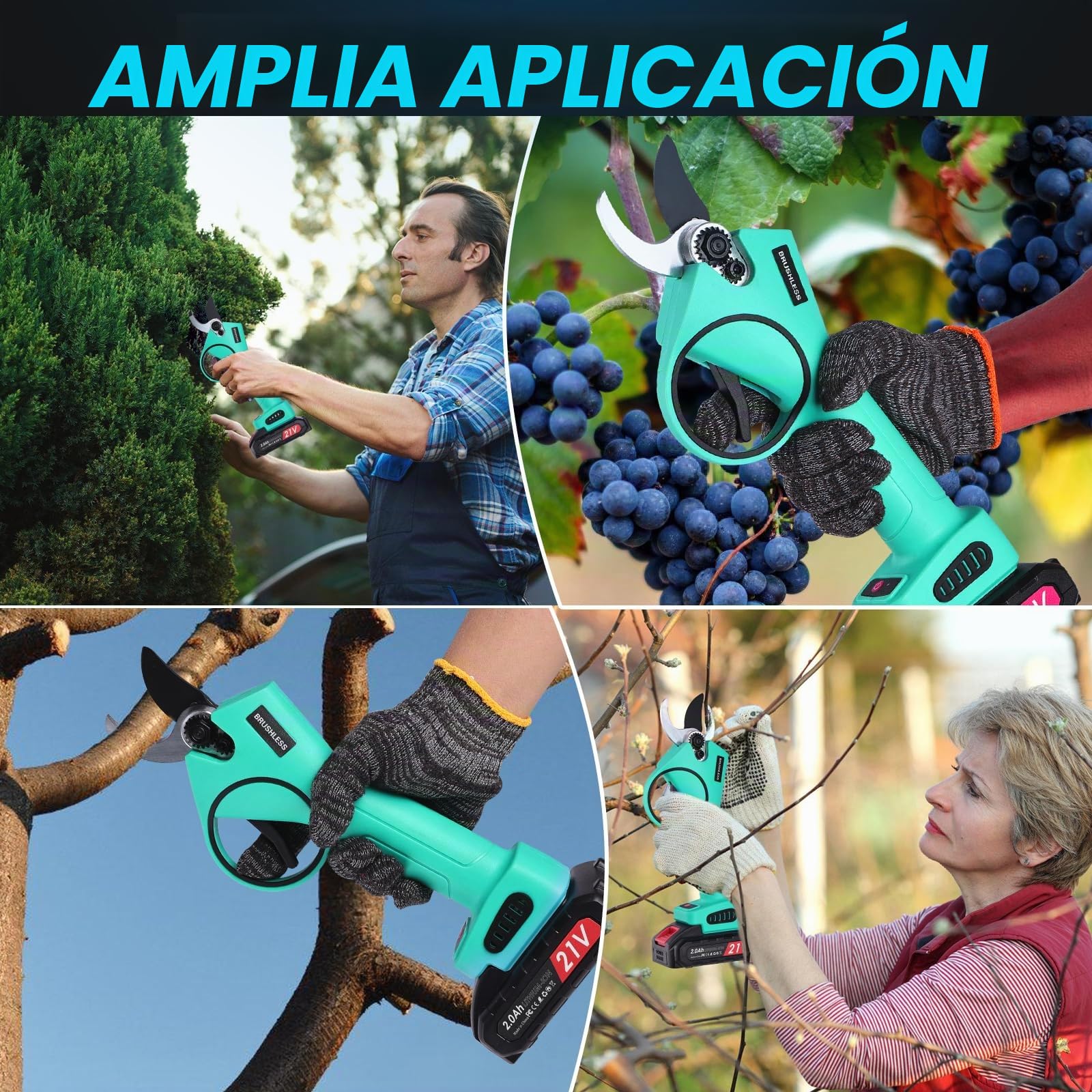 Tijeras de Podar Eléctricas Ligeras: Tijeras de Podar Bateria con apertura ajustable de 10mm a 30mm, 2 baterías de 2000mAh, SK7 de Alta, Tijeras de podar bateria para Olivos Viñedos Jardines