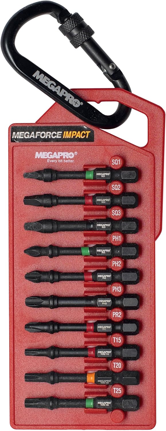 MEGAPRO Megaforce Impact Bits | Specially Modified S2 Steel | Magnetic Pickup | Black Oxide Finish (Assorted Phillips)