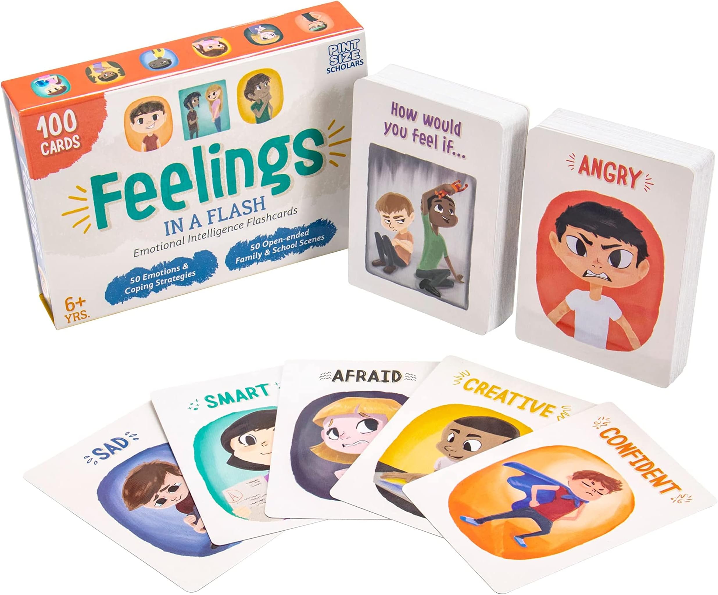Feelings in a Flash - Emotional Intelligence Flashcard Game - Toddlers & Special Needs Children - Teaching Empathy Activities, Coping & Social Skills - 50 Scenario Cards, 50 Reaction Faces