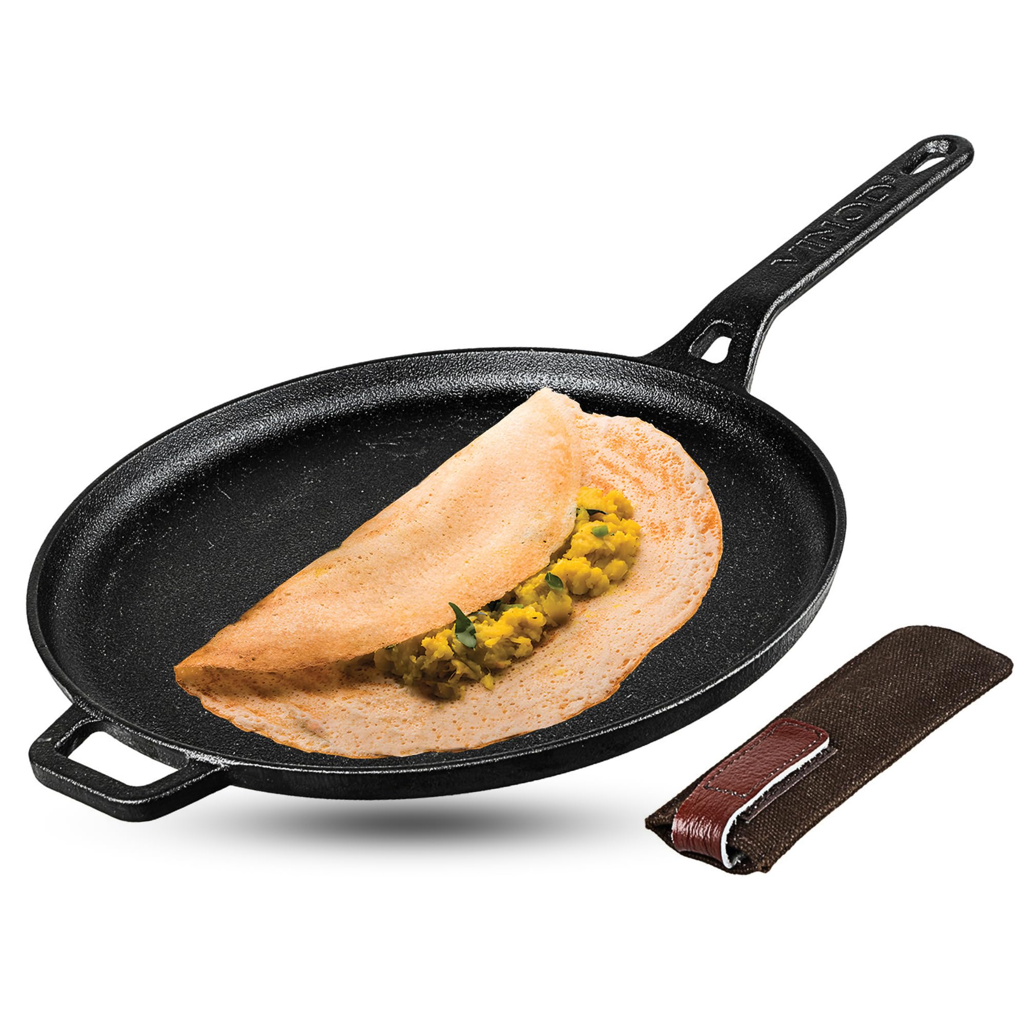 Vinod Legacy Pre-Seasoned Cast Iron Dosa Tawa with Handle, 28 cm | Naturally Non-Stick, Heavy Duty | 100% Pure & Toxin-Free | Ideal for Dosa, Chilla & Paratha | Gas Stove Base | 2 Yr Warranty