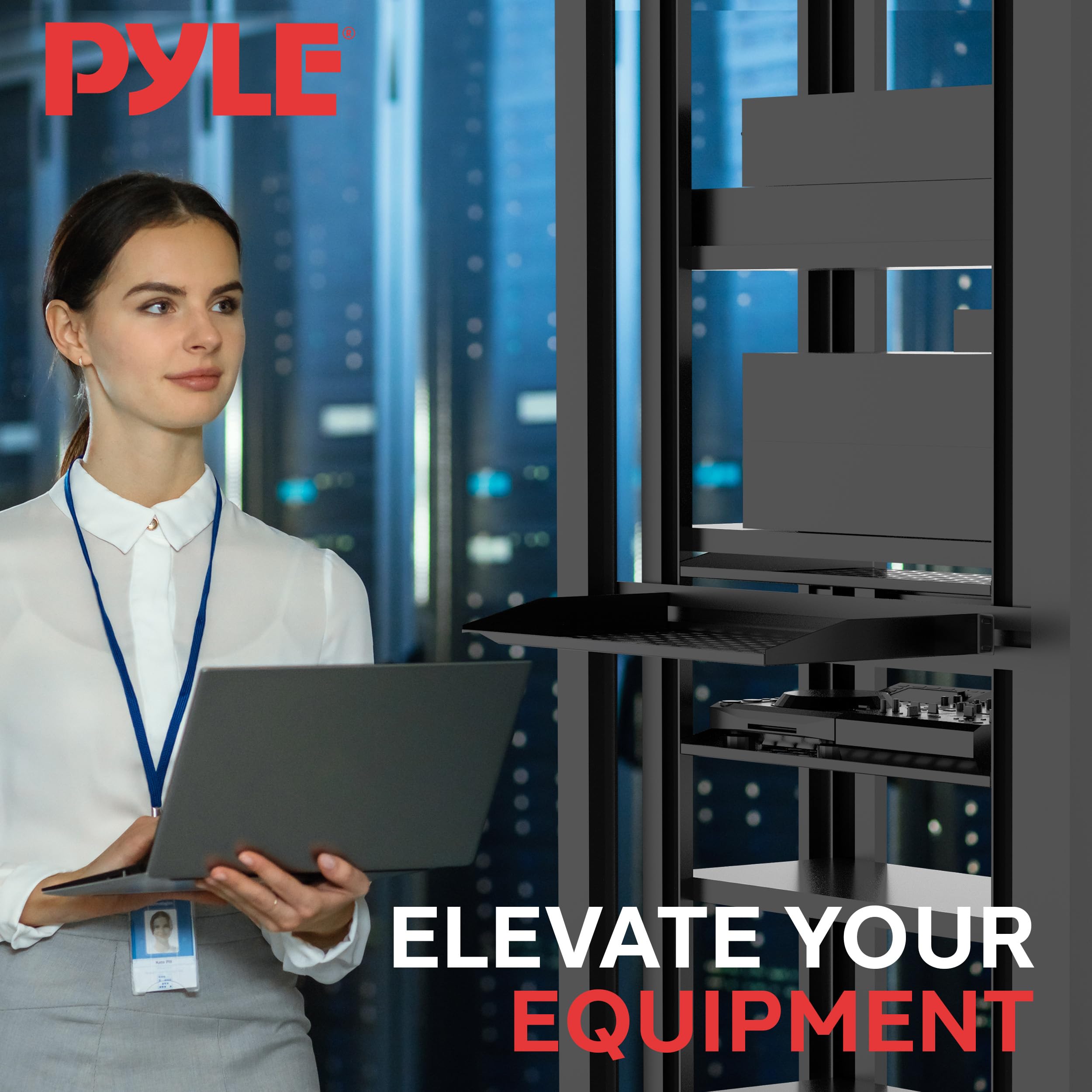 Pyle Półka Rack 19" 1U - 8 Metalowych Półek Wentylowanych, Montaż Ścienny Lub Rack, Do 110 Lbs, Platforma 17x10’’ Do Szaf, Sprzętu Komputerowego I Sieciowego