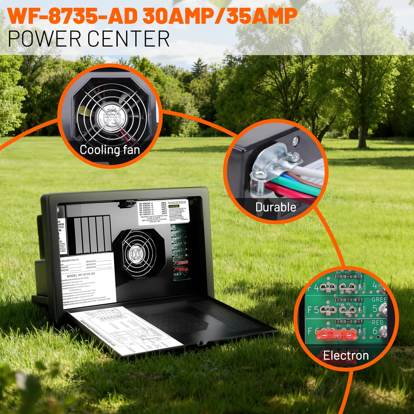 KAOLALI WF-8735-AD - Convertitore di potenza RV da 30 Amp, alimentatore WF-8735-AD 30 Amp, caricabatterie WF-8735, adatto per camper, roulotte, rimorchi da viaggio, uscita CC 30/35 Amp